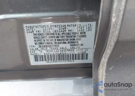 2025 Nissan Sentra S z USA, uszkodzony, nr VIN 3N1AB8BV6SY270013